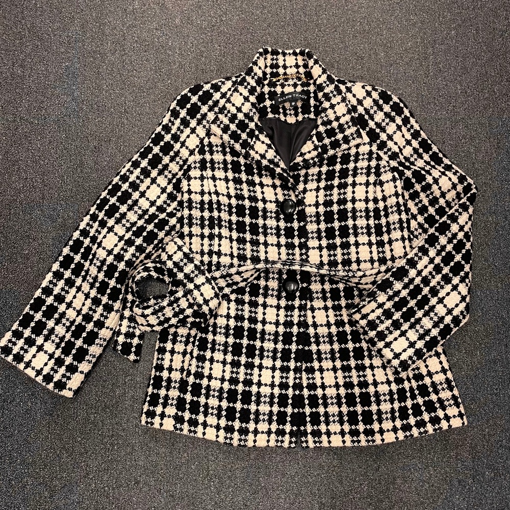 $280 Ellen Tracy Wool City Coat Houndstooth Woven Women’ Size S